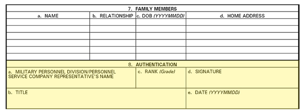 DA Form 5888 with box 8a-e highlighted